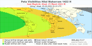 HilalMap: Peta Visibilitas Hilal Muharram 1422 H: rukyat tanggal 2001-3-25 M