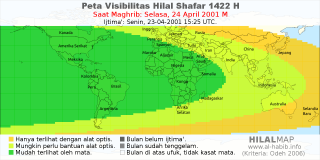 HilalMap: Peta Visibilitas Hilal Shafar 1422 H: rukyat tanggal 2001-4-24 M
