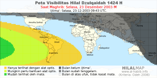 HilalMap: Peta Visibilitas Hilal Dzulqaidah 1424 H: rukyat tanggal 2003-12-23 M
