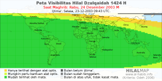 HilalMap: Peta Visibilitas Hilal Dzulqaidah 1424 H: rukyat tanggal 2003-12-24 M