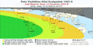 HilalMap: Peta Visibilitas Hilal Dzulqaidah 1425 H: rukyat tanggal 2004-12-12 M