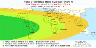 HilalMap: Peta Visibilitas Hilal Syaban 1426 H: rukyat tanggal 2005-9-4 M