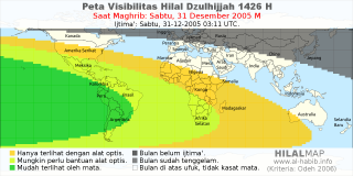 HilalMap: Peta Visibilitas Hilal Dzulhijjah 1426 H: rukyat tanggal 2005-12-31 M