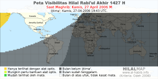 HilalMap: Peta Visibilitas Hilal Rabiul-Akhir 1427 H: rukyat tanggal 2006-4-27 M