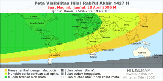 HilalMap: Peta Visibilitas Hilal Rabiul-Akhir 1427 H: rukyat tanggal 2006-4-28 M