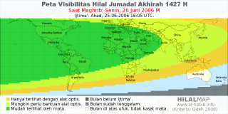 HilalMap: Peta Visibilitas Hilal Jumadal-Akhirah 1427 H: rukyat tanggal 2006-6-26 M