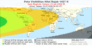 HilalMap: Peta Visibilitas Hilal Rajab 1427 H: rukyat tanggal 2006-7-25 M