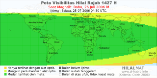 HilalMap: Peta Visibilitas Hilal Rajab 1427 H: rukyat tanggal 2006-7-26 M
