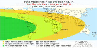 HilalMap: Peta Visibilitas Hilal Syaban 1427 H: rukyat tanggal 2006-8-24 M