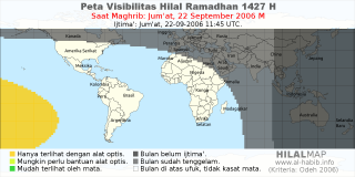 HilalMap: Peta Visibilitas Hilal Ramadhan 1427 H: rukyat tanggal 2006-9-22 M