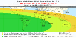HilalMap: Peta Visibilitas Hilal Ramadhan 1427 H: rukyat tanggal 2006-9-23 M