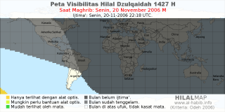 HilalMap: Peta Visibilitas Hilal Dzulqaidah 1427 H: rukyat tanggal 2006-11-20 M