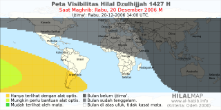 HilalMap: Peta Visibilitas Hilal Dzulhijjah 1427 H: rukyat tanggal 2006-12-20 M