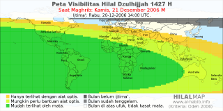 HilalMap: Peta Visibilitas Hilal Dzulhijjah 1427 H: rukyat tanggal 2006-12-21 M