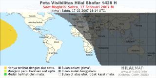 HilalMap: Peta Visibilitas Hilal Shafar 1428 H: rukyat tanggal 2007-2-17 M