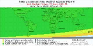 HilalMap: Peta Visibilitas Hilal Rabiul-Awwal 1428 H: rukyat tanggal 2007-3-20 M