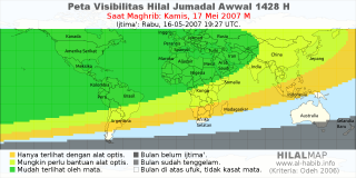 HilalMap: Peta Visibilitas Hilal Jumadal-Awwal 1428 H: rukyat tanggal 2007-5-17 M