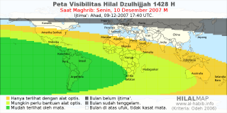 HilalMap: Peta Visibilitas Hilal Dzulhijjah 1428 H: rukyat tanggal 2007-12-10 M