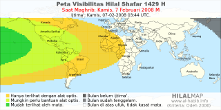 HilalMap: Peta Visibilitas Hilal Shafar 1429 H: rukyat tanggal 2008-2-7 M