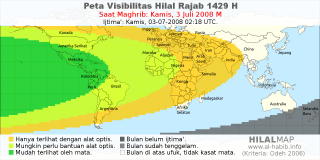 HilalMap: Peta Visibilitas Hilal Rajab 1429 H: rukyat tanggal 2008-7-3 M