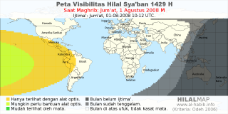 HilalMap: Peta Visibilitas Hilal Syaban 1429 H: rukyat tanggal 2008-8-1 M