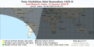 HilalMap: Peta Visibilitas Hilal Ramadhan 1429 H: rukyat tanggal 2008-8-30 M