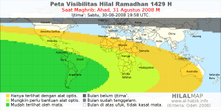 HilalMap: Peta Visibilitas Hilal Ramadhan 1429 H: rukyat tanggal 2008-8-31 M