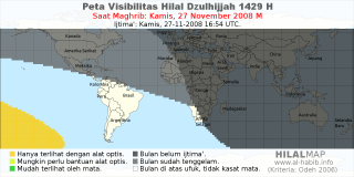 HilalMap: Peta Visibilitas Hilal Dzulhijjah 1429 H: rukyat tanggal 2008-11-27 M