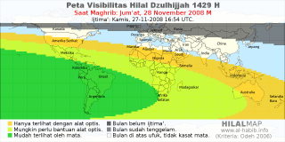 HilalMap: Peta Visibilitas Hilal Dzulhijjah 1429 H: rukyat tanggal 2008-11-28 M