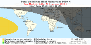 HilalMap: Peta Visibilitas Hilal Muharram 1430 H: rukyat tanggal 2008-12-27 M