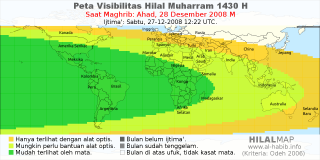 HilalMap: Peta Visibilitas Hilal Muharram 1430 H: rukyat tanggal 2008-12-28 M
