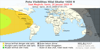 HilalMap: Peta Visibilitas Hilal Shafar 1430 H: rukyat tanggal 2009-1-26 M