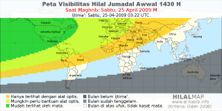 HilalMap: Peta Visibilitas Hilal Jumadal-Awwal 1430 H: rukyat tanggal 2009-4-25 M