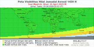 HilalMap: Peta Visibilitas Hilal Jumadal-Awwal 1430 H: rukyat tanggal 2009-4-26 M