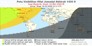 HilalMap: Peta Visibilitas Hilal Jumadal-Akhirah 1430 H: rukyat tanggal 2009-5-24 M