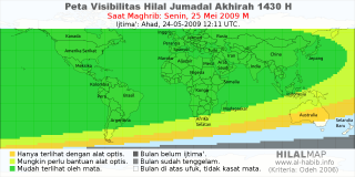 HilalMap: Peta Visibilitas Hilal Jumadal-Akhirah 1430 H: rukyat tanggal 2009-5-25 M