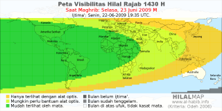 HilalMap: Peta Visibilitas Hilal Rajab 1430 H: rukyat tanggal 2009-6-23 M