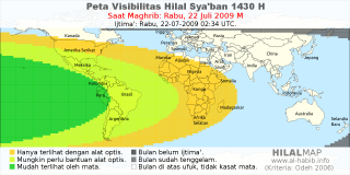 HilalMap: Peta Visibilitas Hilal Syaban 1430 H: rukyat tanggal 2009-7-22 M