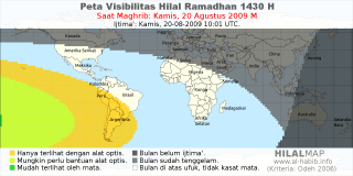 HilalMap: Peta Visibilitas Hilal Ramadhan 1430 H: rukyat tanggal 2009-8-20 M