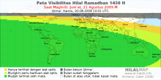 HilalMap: Peta Visibilitas Hilal Ramadhan 1430 H: rukyat tanggal 2009-8-21 M