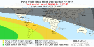 HilalMap: Peta Visibilitas Hilal Dzulqaidah 1430 H: rukyat tanggal 2009-10-18 M