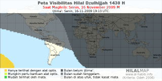 HilalMap: Peta Visibilitas Hilal Dzulhijjah 1430 H: rukyat tanggal 2009-11-16 M