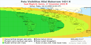 HilalMap: Peta Visibilitas Hilal Muharram 1431 H: rukyat tanggal 2009-12-17 M
