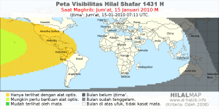 HilalMap: Peta Visibilitas Hilal Shafar 1431 H: rukyat tanggal 2010-1-15 M