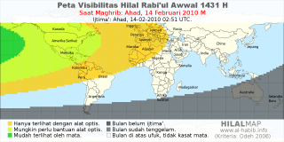 HilalMap: Peta Visibilitas Hilal Rabiul-Awwal 1431 H: rukyat tanggal 2010-2-14 M