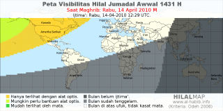 HilalMap: Peta Visibilitas Hilal Jumadal-Awwal 1431 H: rukyat tanggal 2010-4-14 M