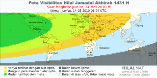 HilalMap: Peta Visibilitas Hilal Jumadal-Akhirah 1431 H: rukyat tanggal 2010-5-14 M