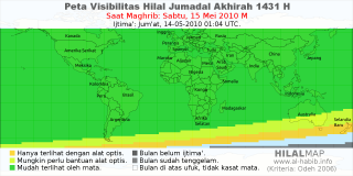 HilalMap: Peta Visibilitas Hilal Jumadal-Akhirah 1431 H: rukyat tanggal 2010-5-15 M