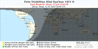 HilalMap: Peta Visibilitas Hilal Syaban 1431 H: rukyat tanggal 2010-7-11 M