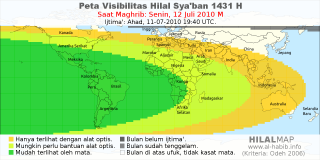 HilalMap: Peta Visibilitas Hilal Syaban 1431 H: rukyat tanggal 2010-7-12 M